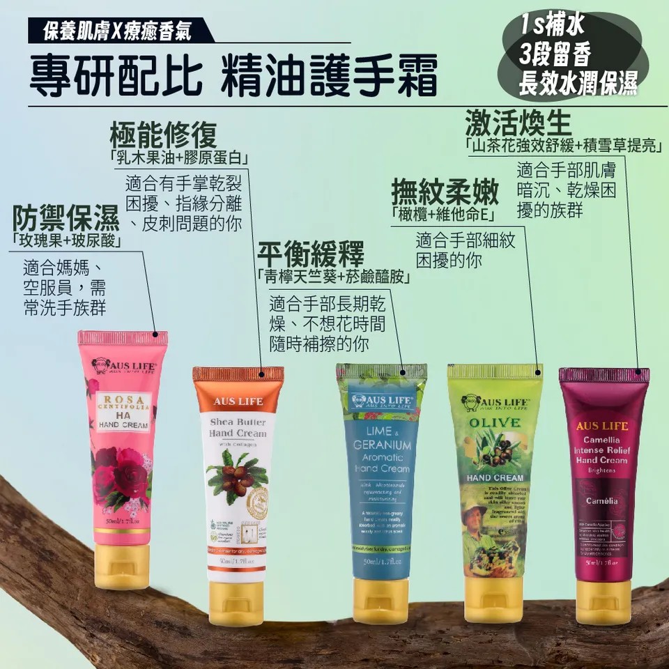 【澳思萊AUS LIFE】芳療精油護手霜及乳木果身體乳 4入組 圖 26