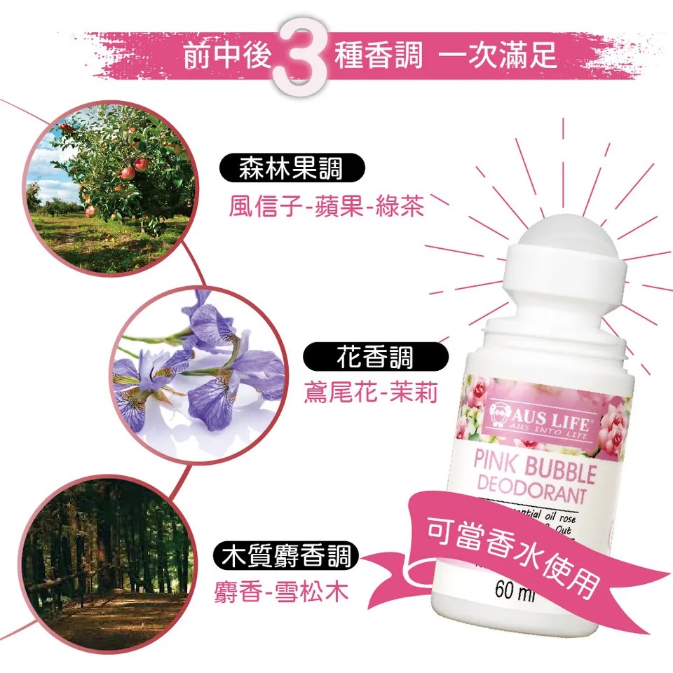 【澳思萊AUS LIFE】粉紅綠茶體香劑 60ml 圖 3