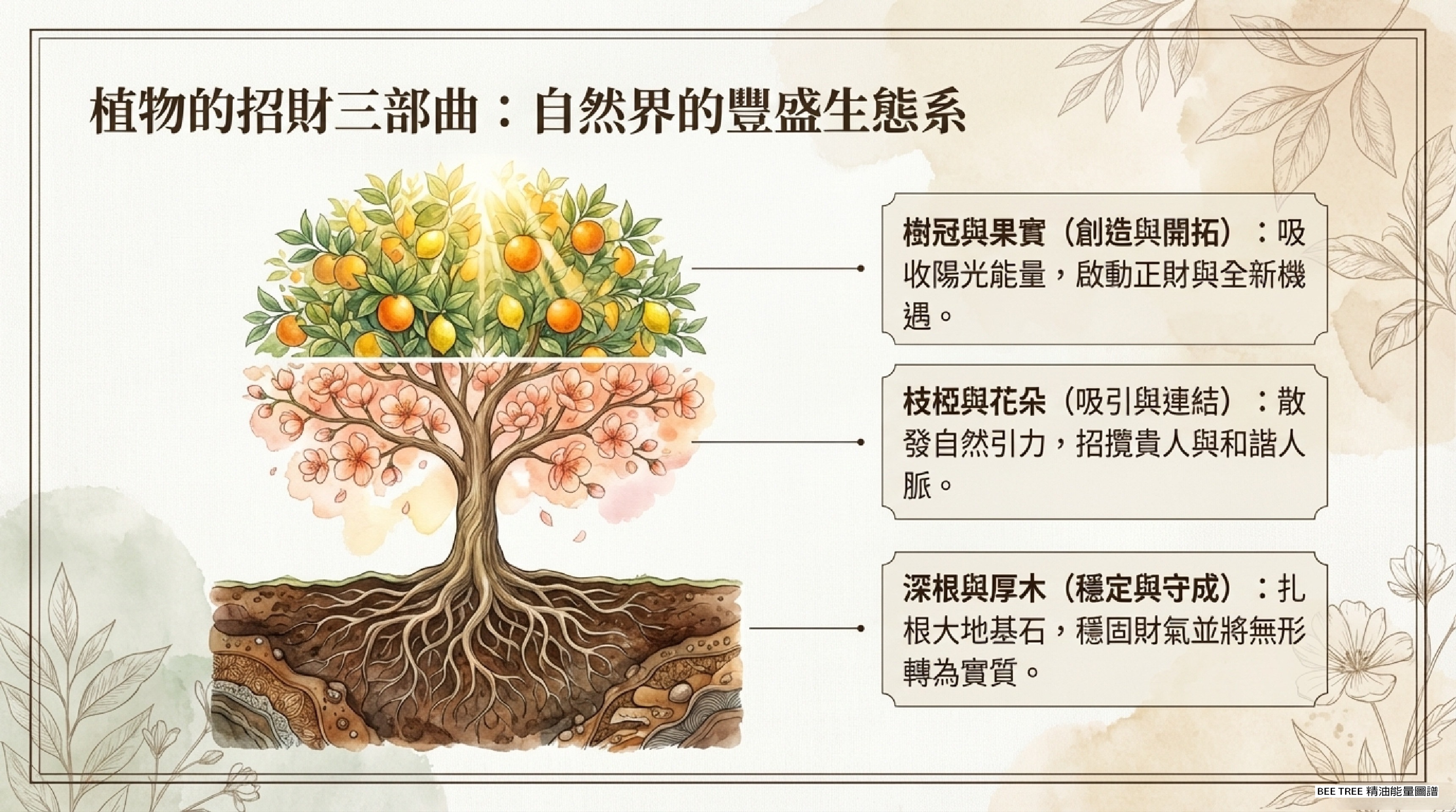 植物的招財三部曲 — 樹冠／花朵／根部三層豐盛生態系