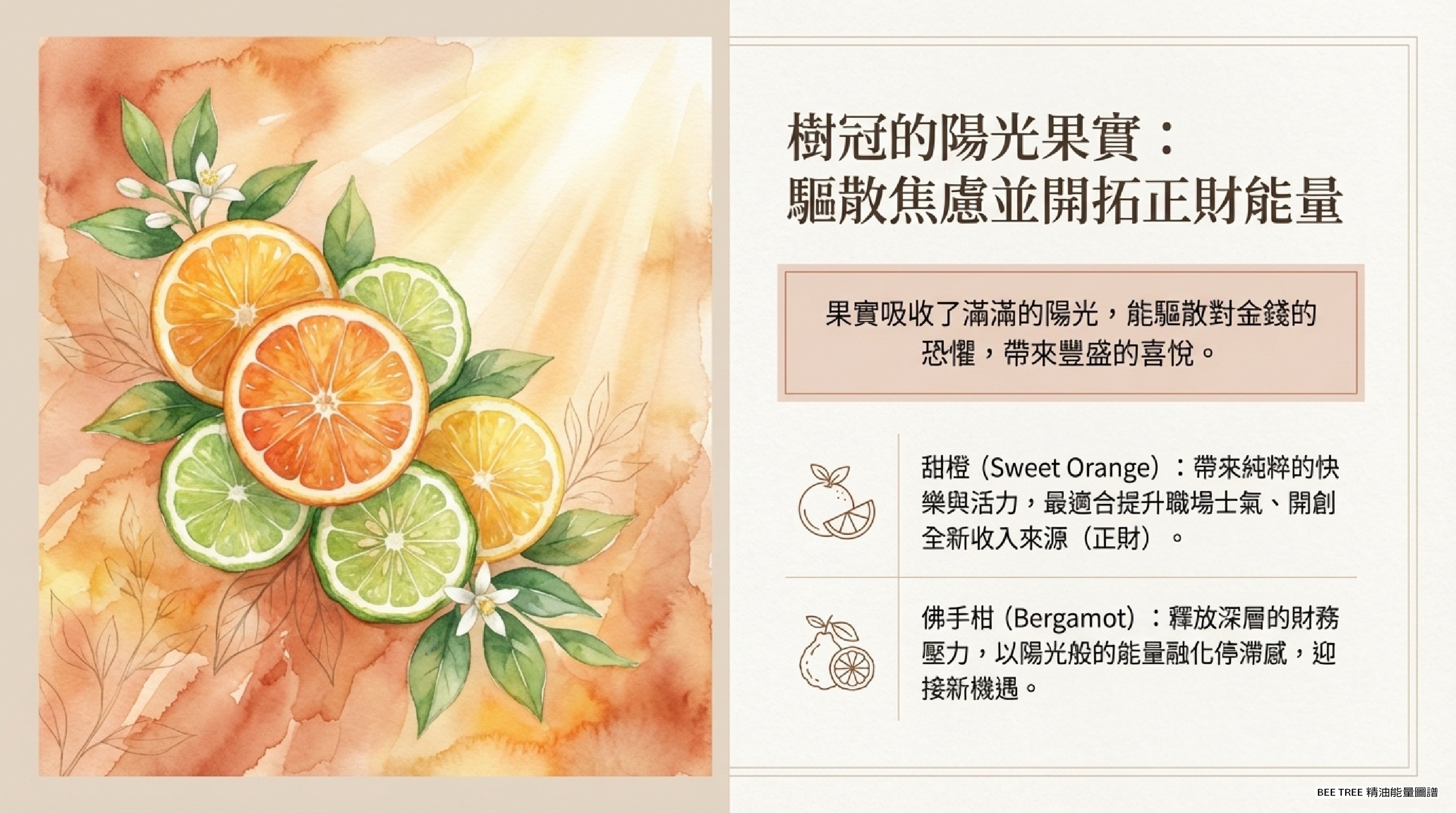 樹冠的陽光果實 — 甜橙、佛手柑（柑橘調｜認知靈活性）