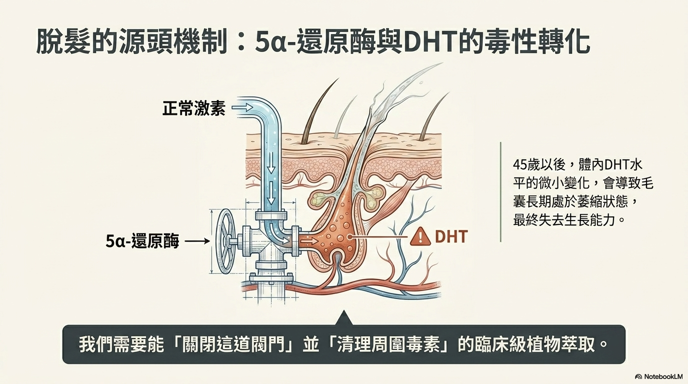 脫髮的源頭機制：5α-還原酶與 DHT 的毒性轉化